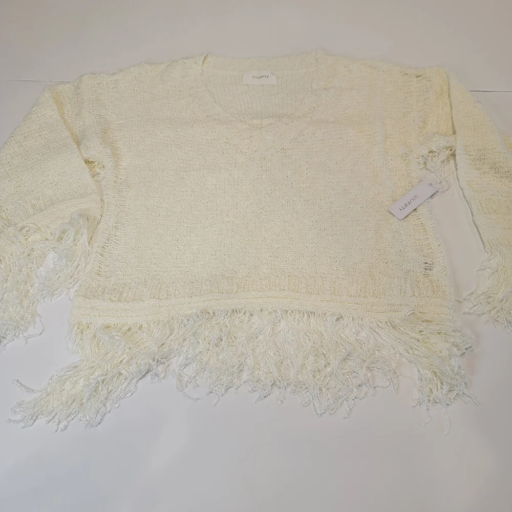 Six/Fifty Crochet Fringe Top [ivory] Size Small NWT!